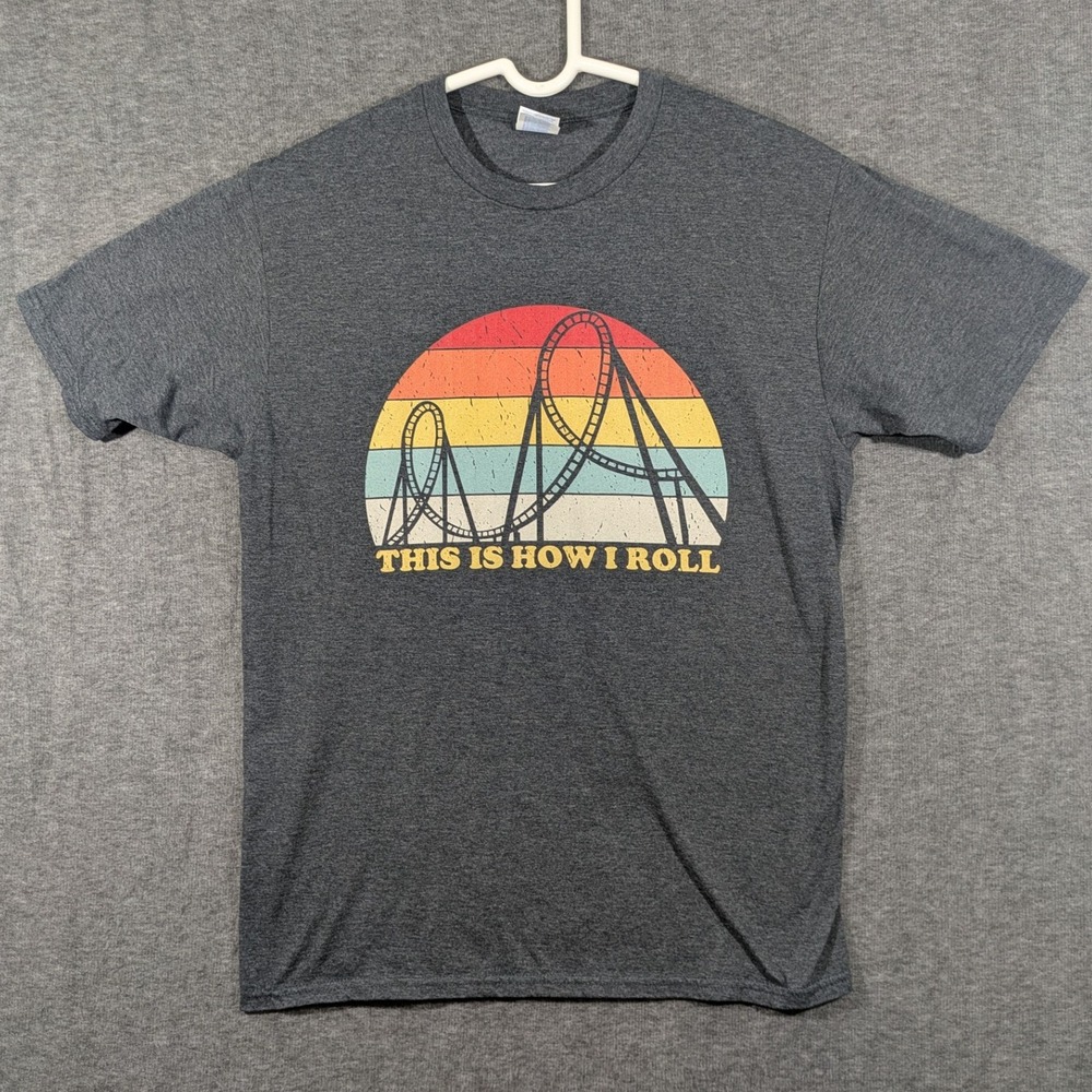 Port & Company Roller Coaster Retro Sunset Graphic Tee Charcoal Gray Size M